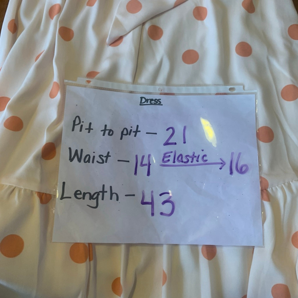 Lauren Conrad Dress Large White Peach Polka Dots Faux Wrap MIDI Flutter Sleeves - Picture 3 of 11